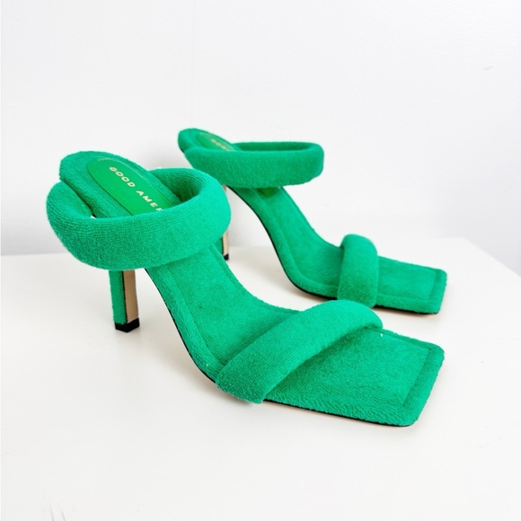 Good American Shoes - New Good American Terry Slip On High Heel Sandals Green size 7.5